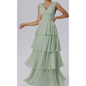 AW BRIDAL 0 XS sage green Amabel chiffon formal bridesmaid maxi dress NEW B52